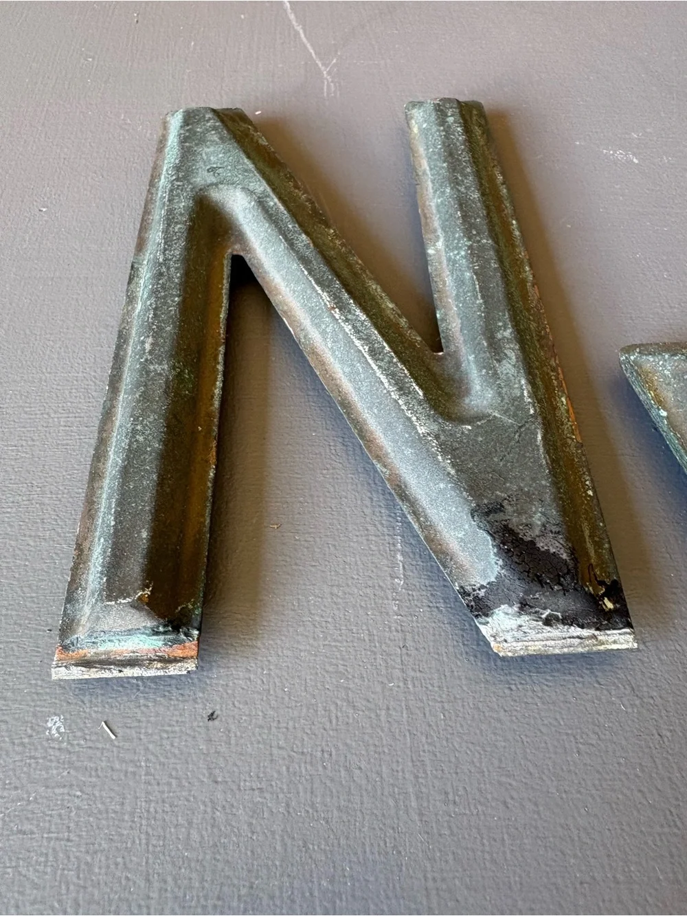Distressed Metal Letter 'N' and 'W' Wall Decor - Black patina